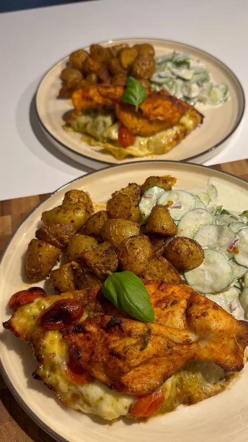 Pesto Caprese Chicken with Roasted Potatoes