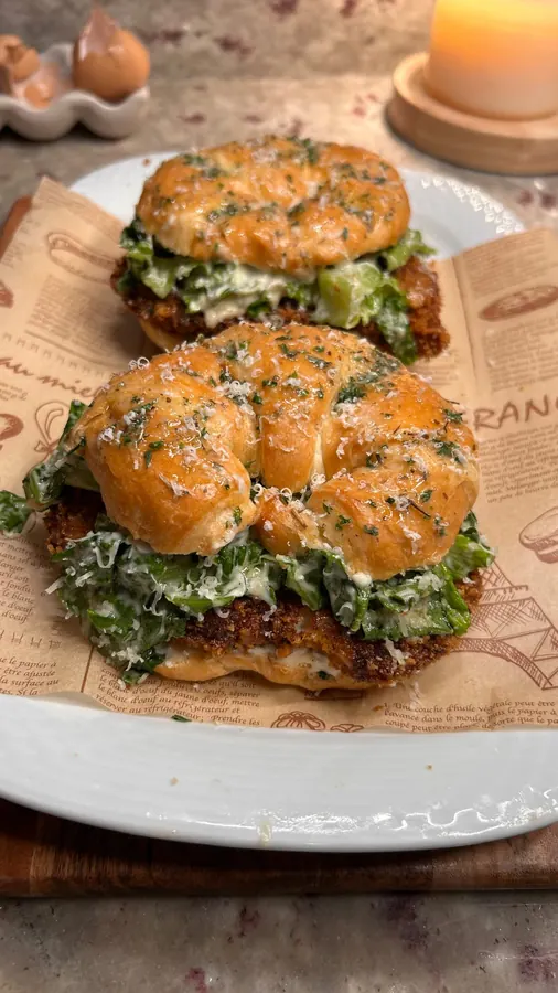 Crispy Chicken Caesar Salad Croissants